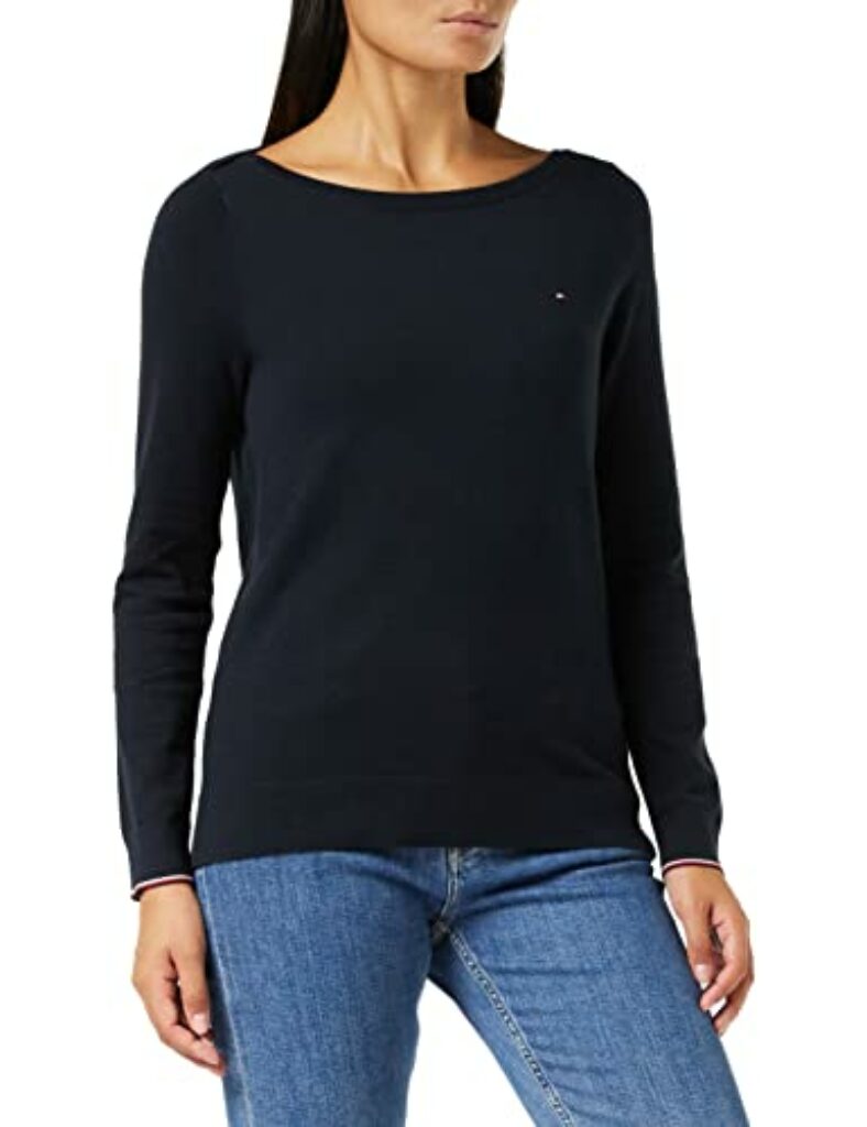 Tommy Hilfiger Damen Pullover Boat Neck Sweater LS mit U-Boot-Ausschnitt, Blau (Desert Sky), S