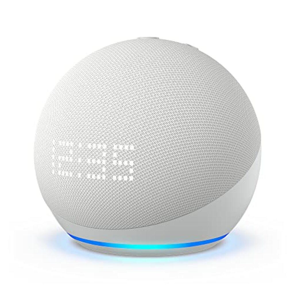 Echo Dot (5. Gen, 2022) mit Uhr | Smarter Lautsprecher mit Uhr und Alexa | Weiß
