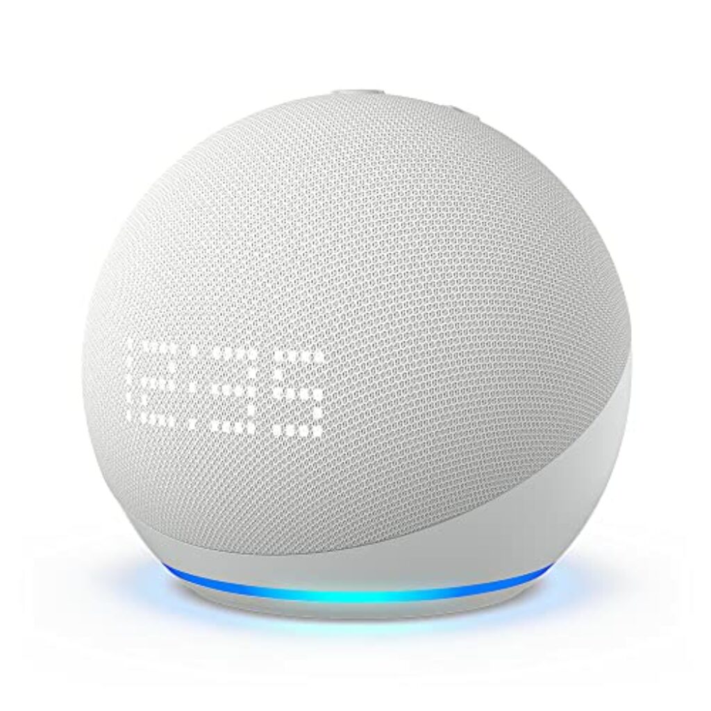 Echo Dot (5. Gen, 2022) mit Uhr | Smarter Lautsprecher mit Uhr und Alexa | Weiß
