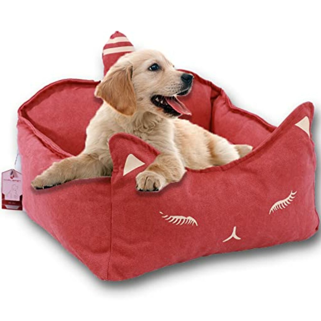 KARLEPET Hundebett Größe 60x55x30cm, geeignet für mittelgroße Hunde, gefertigt aus hochwertigem Denim-Material, 20% dickere Füllung, Abnehmbarer Bezug