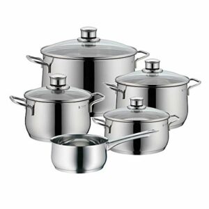 WMF Diadem Plus Vorteils Topfset Induktion 5-teilig, Kochtopf Set mit Glasdeckel, Cromargan Edelstahl poliert, Induktions Töpfe Set unbeschichtet