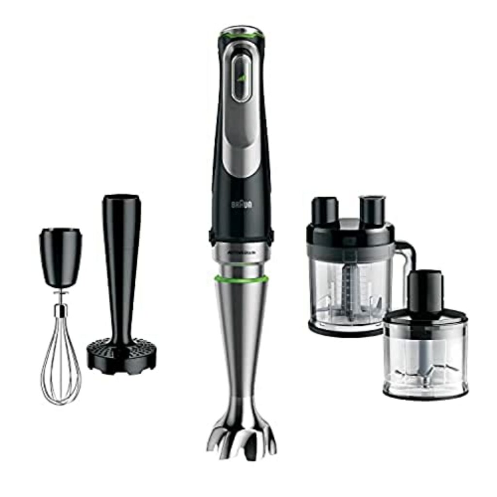 Braun Household MultiQuick 9 MQ9187XLI Stabmixer – Pürierstab mit Active PowerDrive Technologie und 5 Zubehörteilen zum Zerkleinern, Stampfen, Rühren und Ice-Crushen, 1200 Watt, schwarz/Edelstahl