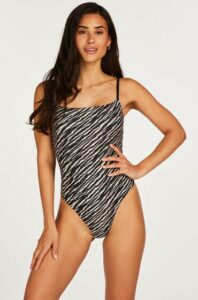 Hunkemöller Badeanzug mit hohem Beinausschnitt Zebra Braun