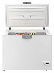 Beko HS22340 Gefriertruhe / 86 cm / 124 kWh/Jahr / 230 L Gefrierteil / Weiß / MinFrost-Technologie / In unbeheizten Räumen nutzbar / Türschloss / Zwei Gefrierkörbe für Flexibilität