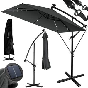 KESSER® Ampelschirm Holly Sonnenschirm Rechteckig LED Solar Inkl. Abdeckung + Windsicherung mit Kurbelvorrichtung Aluminium mit An-/Ausschalter Wasserabweisend 250cm x 250cm Schirm Gartenschirm