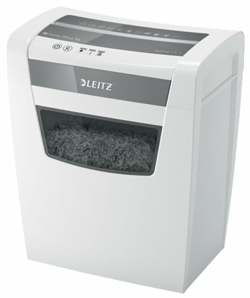 Leitz IQ Home Office Aktenvernichter, 10 Blatt Kapazität, Partikelschnitt, Sicherheitsstufe P4, Die Nummer 1 am Markt, 23L Abfallbehälter, Schredder, weiß, 80090000