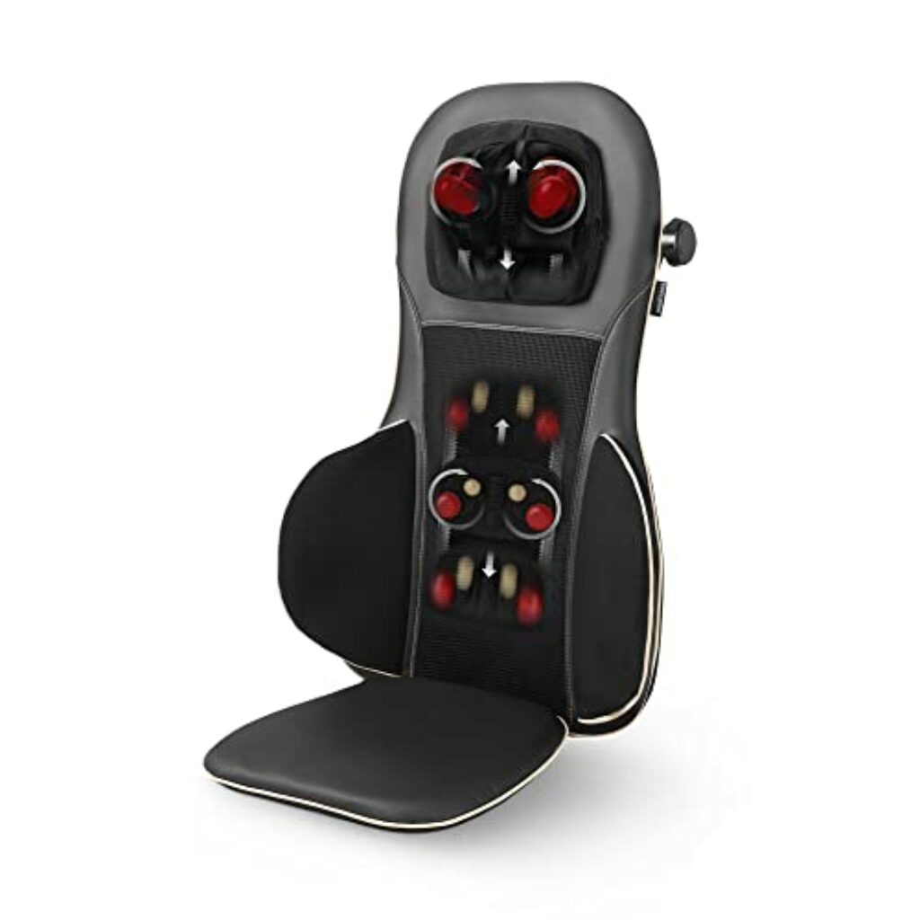 medisana MC 825 Shiatsu Massageauflage für Rücken und Nacken, Massagesitzauflage mit Akupressur, Nackenmassage, Wärmefunktion, 3 Intensitäten, Rotlichtfunktion, mit Fernbedienung, Aufbewahrungsbeutel