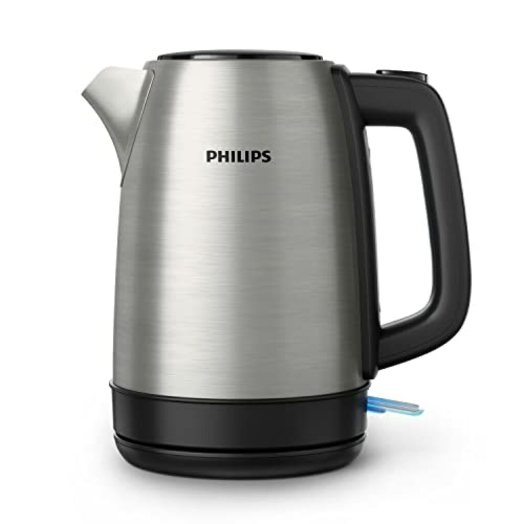Philips Daily Collection Metall-Wasserkocher-Feder-Deckel, Leuchtanzeige, Fassungsvermögen mit Kontrollanzeige, Edelstahl, Pirouettenbasis, 2200 Watt (HD9350/92)
