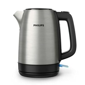 Philips Daily Collection Metall-Wasserkocher-Feder-Deckel, Leuchtanzeige, Fassungsvermögen mit Kontrollanzeige, Edelstahl, Pirouettenbasis, 2200 Watt (HD9350/92)