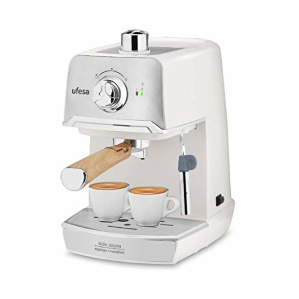 Ufesa Siebträgermaschine C7238 Cream, Espressomaschine mit Milchaufschämuer, 20 Bar, Tassenwärmen, Kompaktes Klassisches Design, Weiß