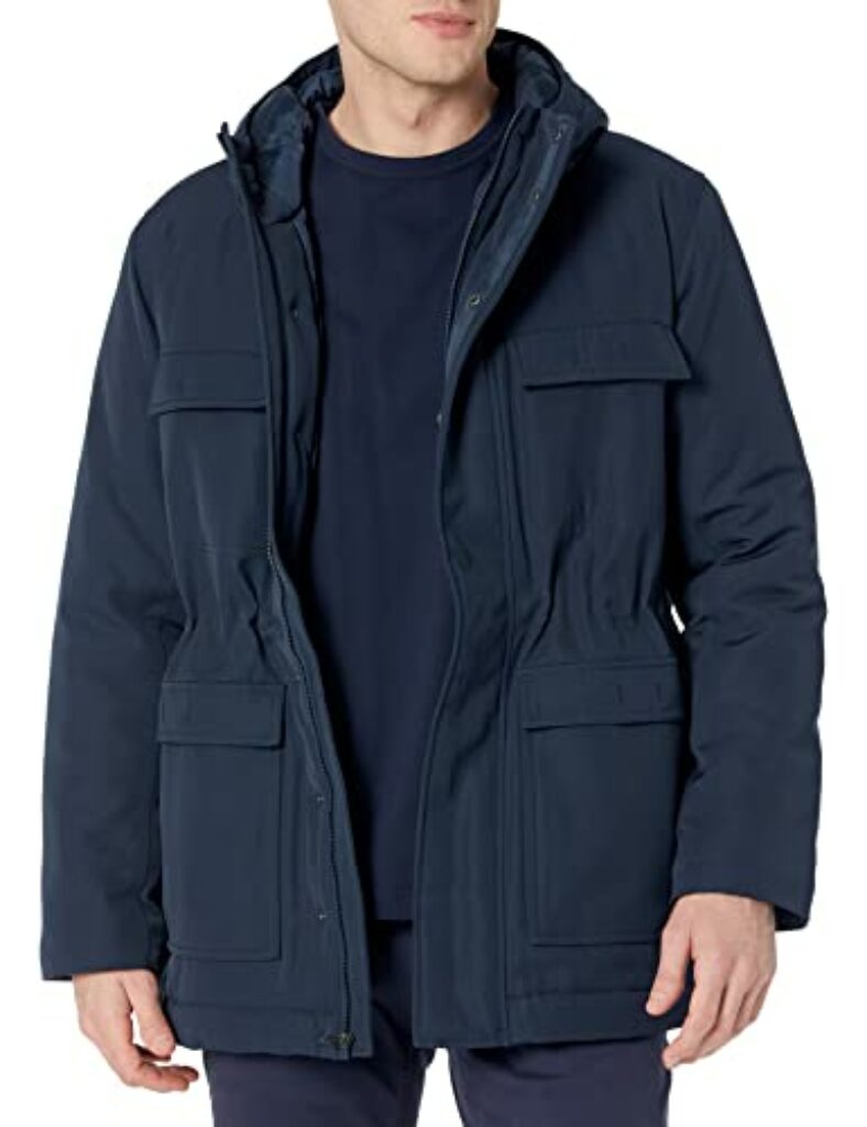 Amazon Essentials Herren Wasserabweisender Parka aus recyceltem Polyester mit Kapuze in lockerer Passform (zuvor Amazon Aware), Marineblau, XL