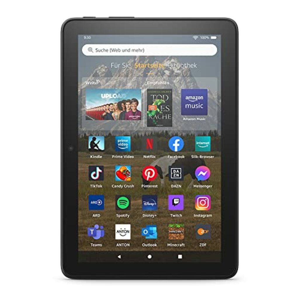 Fire HD 8-Tablet, 8-Zoll-HD-Display, 32 GB, 30 % schnellerer Prozessor, für Unterhaltung unterwegs (2022), schwarz, mit Werbung