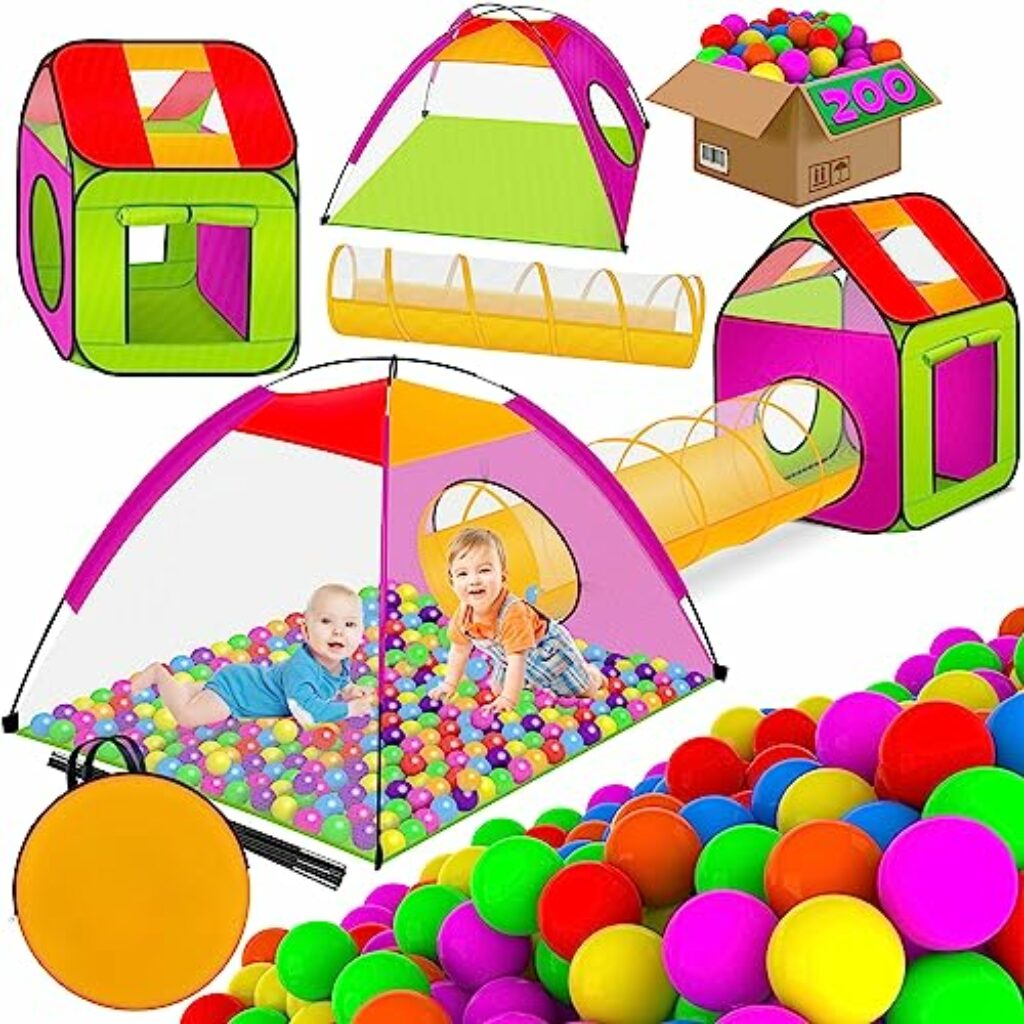 KIDIZ® Spielzelt Spielhaus Babyzelt 200 Bälle Bällebad Kinderzelt | Ideal für Zuhause & im Garten | Tasche | Tunnel (XXL)