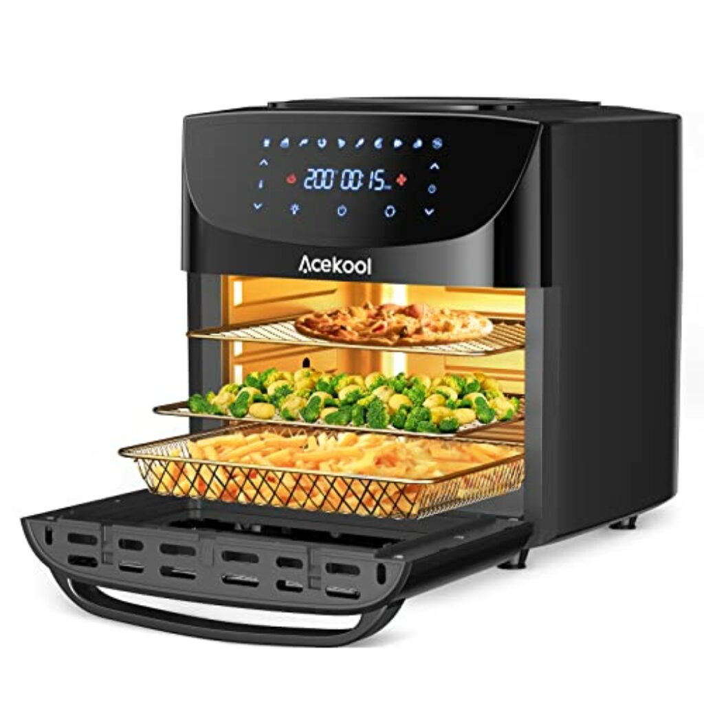 18L Heißluftfritteuse XXL, 1800W Heißluftbackofen - Airfryer - Friteuse Ohne ÖL - Heissluftfriteuse mit 7 Zubehör, LED Digitalem Touchscreen, Visualisiertes Fenster - Acekool air fryers FT1