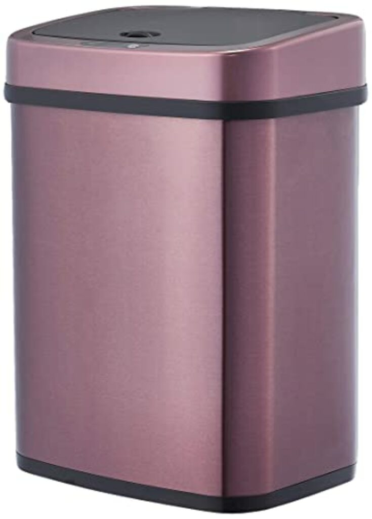 Amazon Basics – Automatischer Mülleimer aus Edelstahl, rechteckig, 12 l, Burgundy
