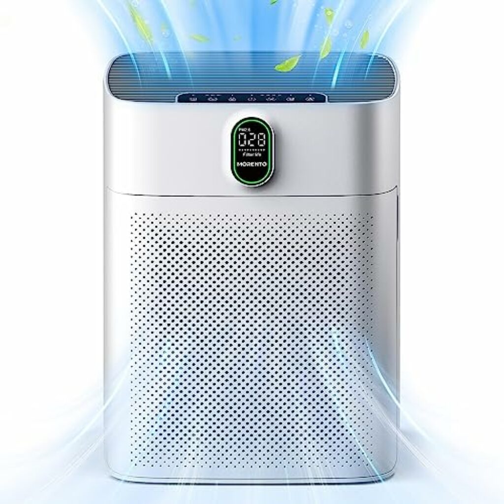 Luftreiniger für Zuhause Große Räume, PM2,5 Display Luftqualitätssensor, MORENTO H13 HEPA Luftfilter gegen Staub und Pollengeruch, CADR 300m³/h für Raucherzimmer, Air Purifier 24dB Schlafmodus Timer