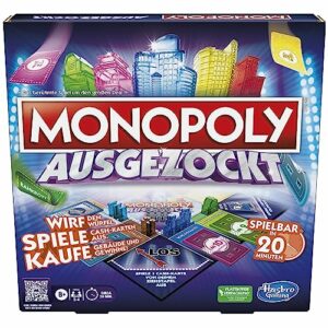 Monopoly Ausgezockt Brettspiel, schnelles Monopoly Familien-Spiel für 2–4 Spieler, Spieldauer ca. 20 Min.
