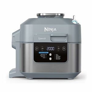 Ninja Speedi Multikocher, 5,7L, 10-in-1 Multicooker, Pressure Cooker Schnellkocher, Airfryer Heißluftfritteuse, Slow Cooker Langsamkochen, Grillen, Backen, Meersalzgrau, ON400EU