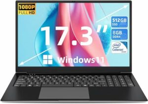 SGIN Notebook, 17 Zoll, 8 GB RAM, 512 GB SSD, Celeron Quad Core, Up to 2,8 GHz, FHD 1920 x 1080, 2,4/5,0 G WiFi, 4,2 Bluetooth, erweiterbarer Speicher 512 GB TF