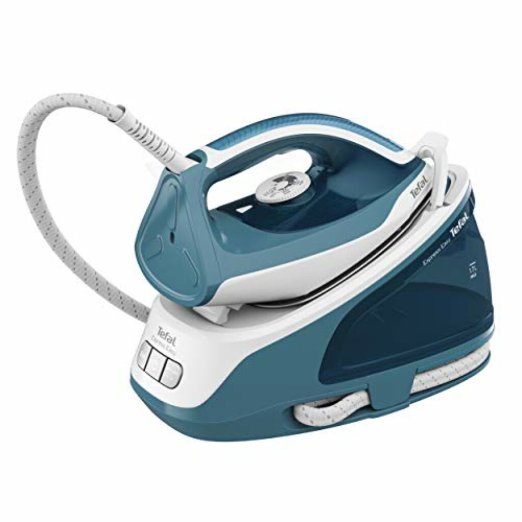 Tefal Dampfbügelstation Express Easy SV6131 | 5,8 bar | Dampfstoß 350 g/Min. | Dauerdampf 120 g/Min. | Calc Clear-Technologie | Xpress Glide Bügelsohle | Automatische Abschaltung | Blau/Weiß