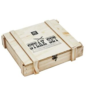 ZWILLING Steakbesteck Set für 6 Personen, 12-teilig, 6 Steakmesser und 6 Steakgabeln, Inkl. Holz-Aufbewahrungskiste, Rostfreier Edelstahl / Holz
