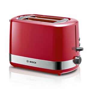Bosch Kompakt Toaster TAT6A514, integrierter Edelstahl-Brötchenaufsatz, mit Abschaltautomatik, Auftaufunktion, perfekt für 2 Scheiben , Liftfunktion, Brotzentrierung, 800 W, /rot