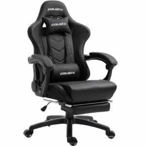 Dowinx Gaming Stuhl Ergonomischer Gamer Stuhl mit Lendenwirbelstütze, PC Bürostuhl Rückenlehne Verstellbarer Drehsessel mit Fußstütze (Schwarz)