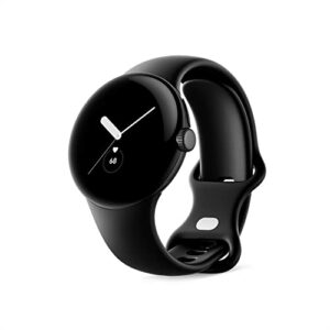 Google Pixel Watch – Android-Smartwatch mit Aktivitätsaufzeichnung – Smartwatch mit Herzfrequenz-Tracker – Edelstahlgehäuse in Matte Black mit Sportarmband in Obsidian, Wifi