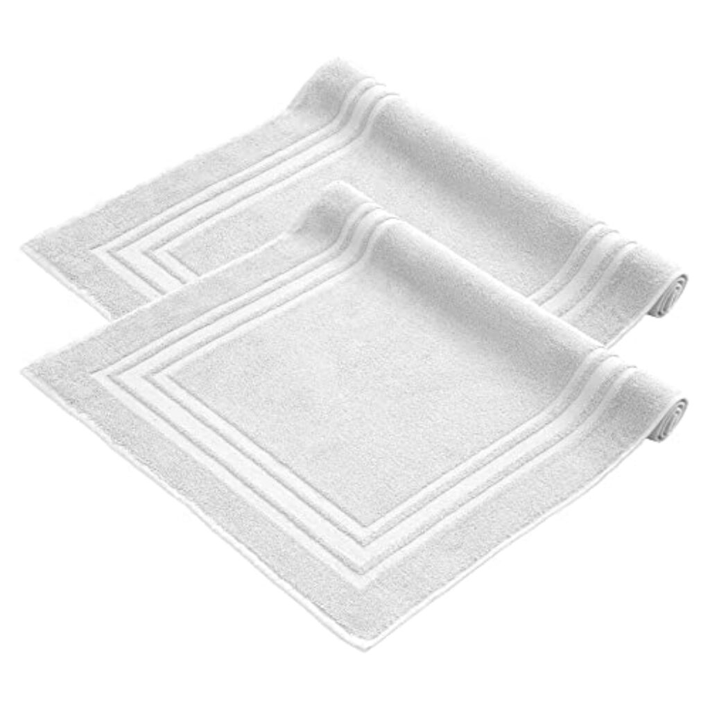 Komfortec Badvorleger Set 2 Teilig, Frottee Duschvorleger, Waschbar Duschmatte & Badteppich, 600 g/m² &100% Baumwolle, Saugfähig & Schnelltrocknend, 50 x 70 cm, weiß