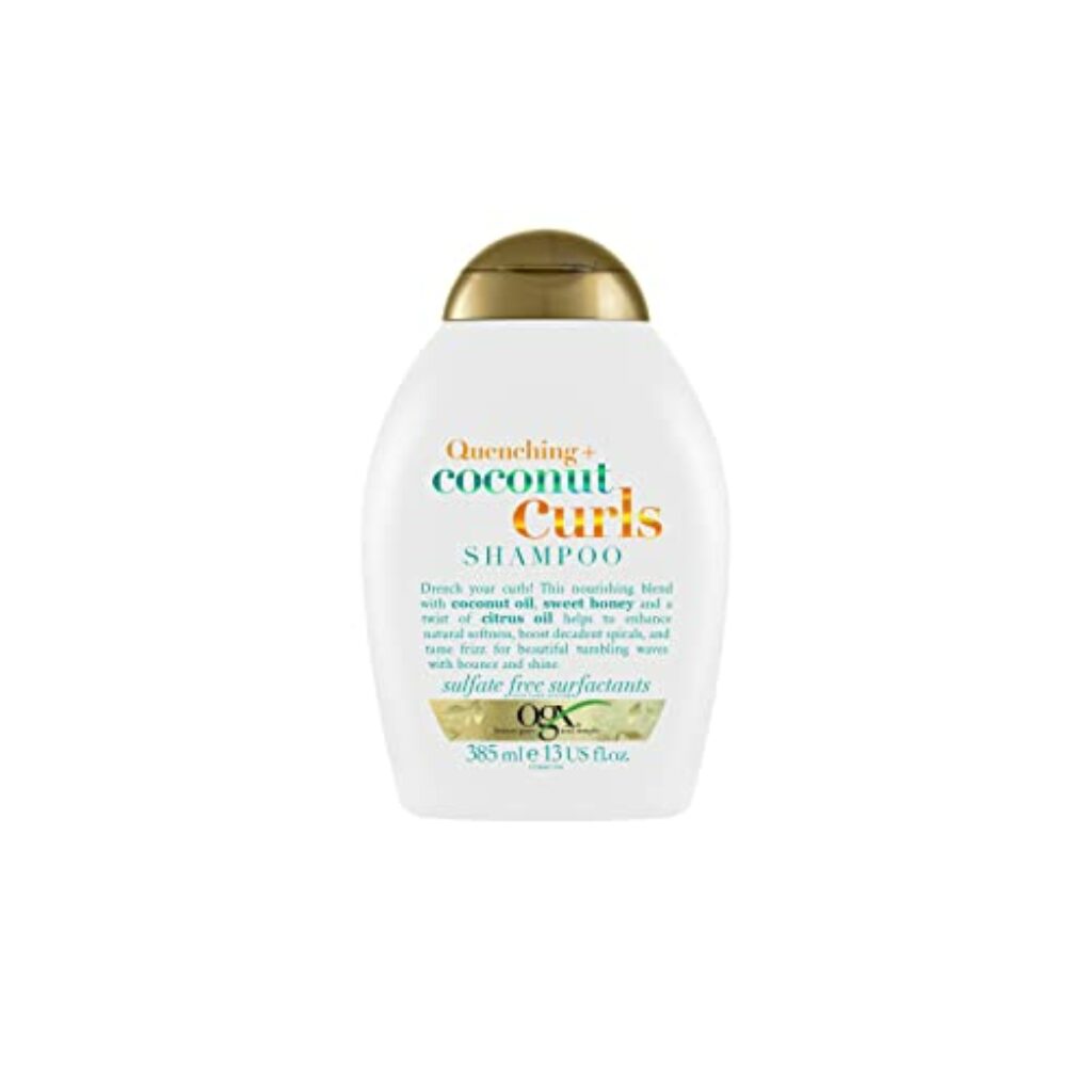 OGX Quenching + Coconut Curls Shampoo (385 ml), feuchtigkeitsspendendes Locken Shampoo mit Kokosöl, Zitronenöl & Honig, ohne Sulfate