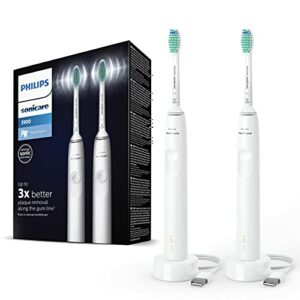 Philips Sonicare 3100 Series elektrische Zahnbürste mit Schalltechnologie Doppelpack, mit Drucksensor und Bürstenkopf-Wechselanzeige, weiß (Modell HX3675/13)