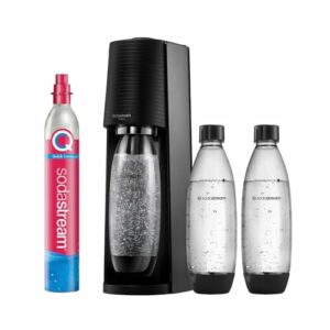 SodaStream Wassersprudler TERRA Promopack mit CO2-Zylinder und spülmaschinenfeste Kunststoff-Flasche, Schwarz, Höhe 44cm