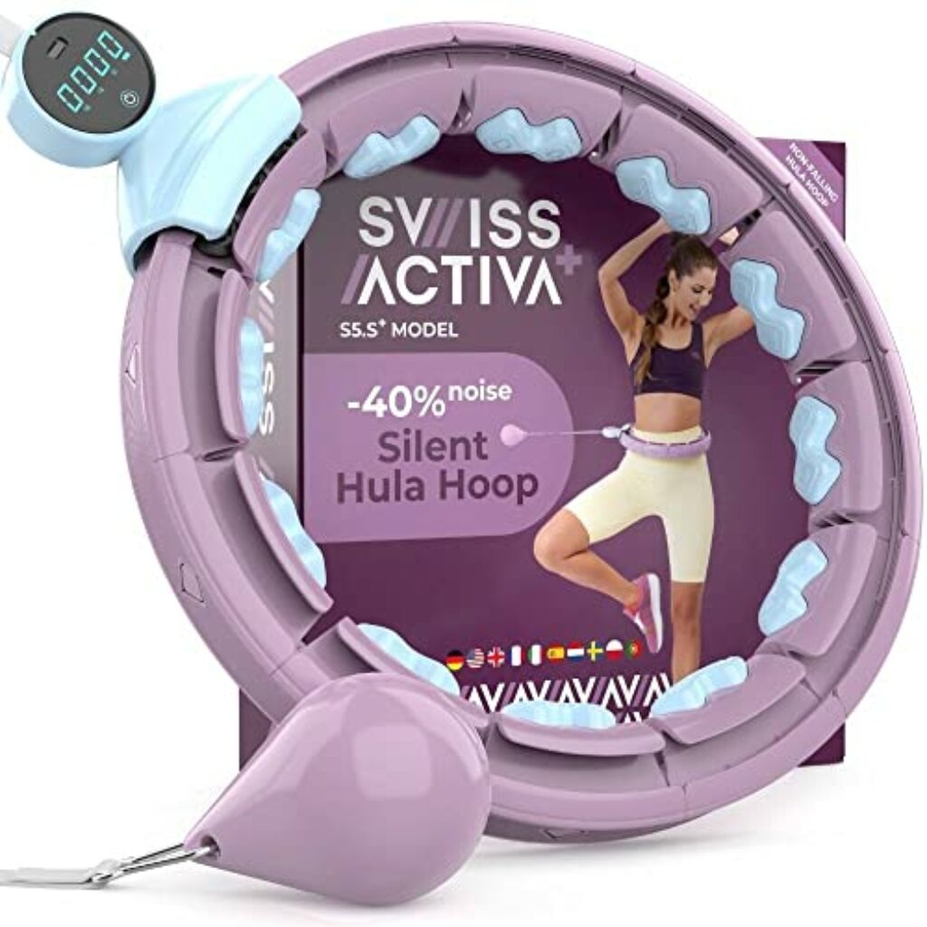 Swiss Activa+ S5.S+ Silent Hula Hoop Erwachsene mit Zähler 60-112cm - Extra leiser - Fällt Nicht runter - Reifen für Frauen zum abnehmen - Smarter Fitness Hula Hoop mit Gewicht