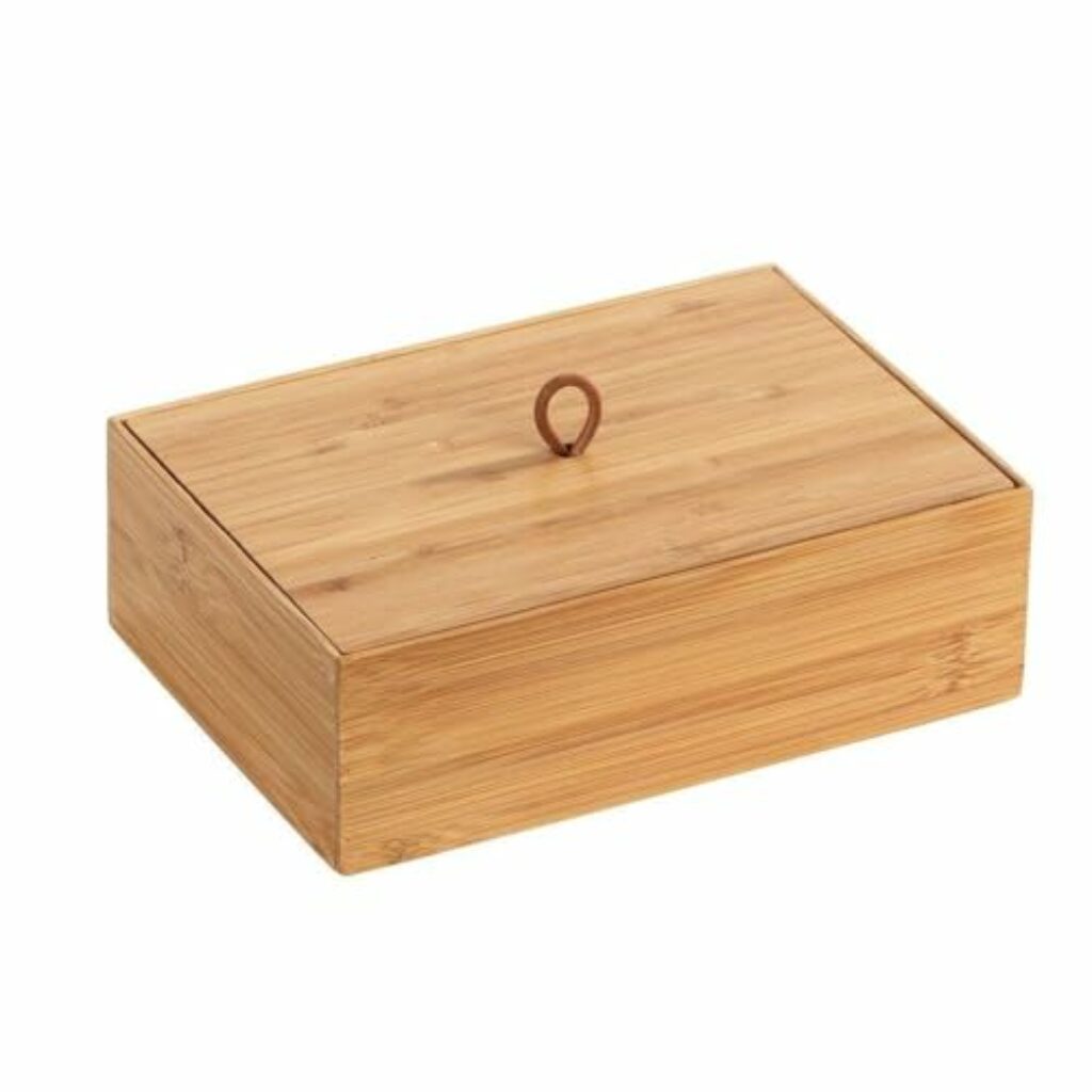 WENKO Bambus Box Terra mit Deckel L, Organizer-Dose für Küche, Bad und den gesamten Haushalt für Badartikel, Küchenutensilien oder Süßigkeiten, mit praktischer Schlaufe, 22 x 7 x 15 cm, Natur