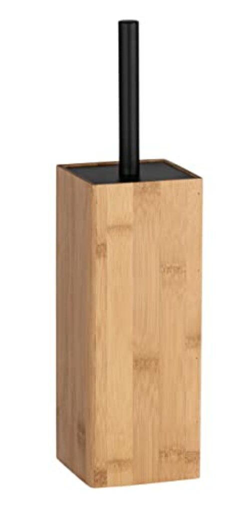 WENKO Toilettengarnitur Padua, geschlossener Toilettenbürstenhalter aus nachhaltigem Bambus, inklusive Toilettenbürste mit Loft-Charakter, austauschbarer Bürstenkopf Ø 6,5cm, 10x38x10cm, Braun