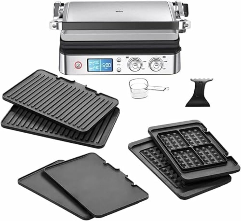 Braun MultiGrill 9 CG 9047 Kontaktgrill mit spülmaschinenfesten Grill-, Flach- und Waffelplatten, Grillpositionen: Kontakt, BBQ, Ofen, Fettauffangschale, 250° Höchsttemperatur, Sear-Funktion (Boost)