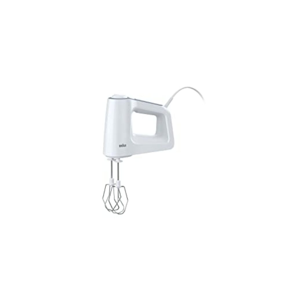 Braun MultiMix 3 HM 3135 Handmixer – Handrührgerät mit 5 Geschwindigkeitsstufen & Turbo-Funktion, inkl. Schneebesen, Knethaken, Pürierstab, Zerkleinerer und 600 ml Mix- und Messbecher, 500 Watt, weiß