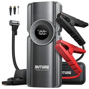 BuTure Auto Starthilfe Powerbank mit Luftkompressor, 150PSI 2500A Spitzenstrom Starthilfe Powerbank für 8.5L Benzin und 8.0L Dieselmotor, Starthilfe mit LED-Taschenlampe