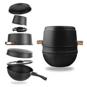 CookingTotem® Pfannenset 10-Teilig Stapelbar,platzsparend,Pfanne 25,5/29cm,Topf 16,5/29cm, Grillpfanne 29cm,Antihaftversiegelung,abnehmbarer Griff,Topfset Für alle Wärmequellen,Induktion,PFAS-frei