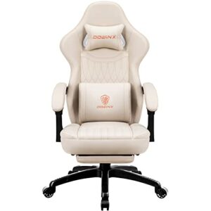 Dowinx Gaming Stuhl mit Frühling Kissen,Racing Gamer Stuhl mit Massage Lendenwirbelstütze, Ergonomischer Gaming Sessel mit Fußstütze Bürostuhl PU Leder Weiß