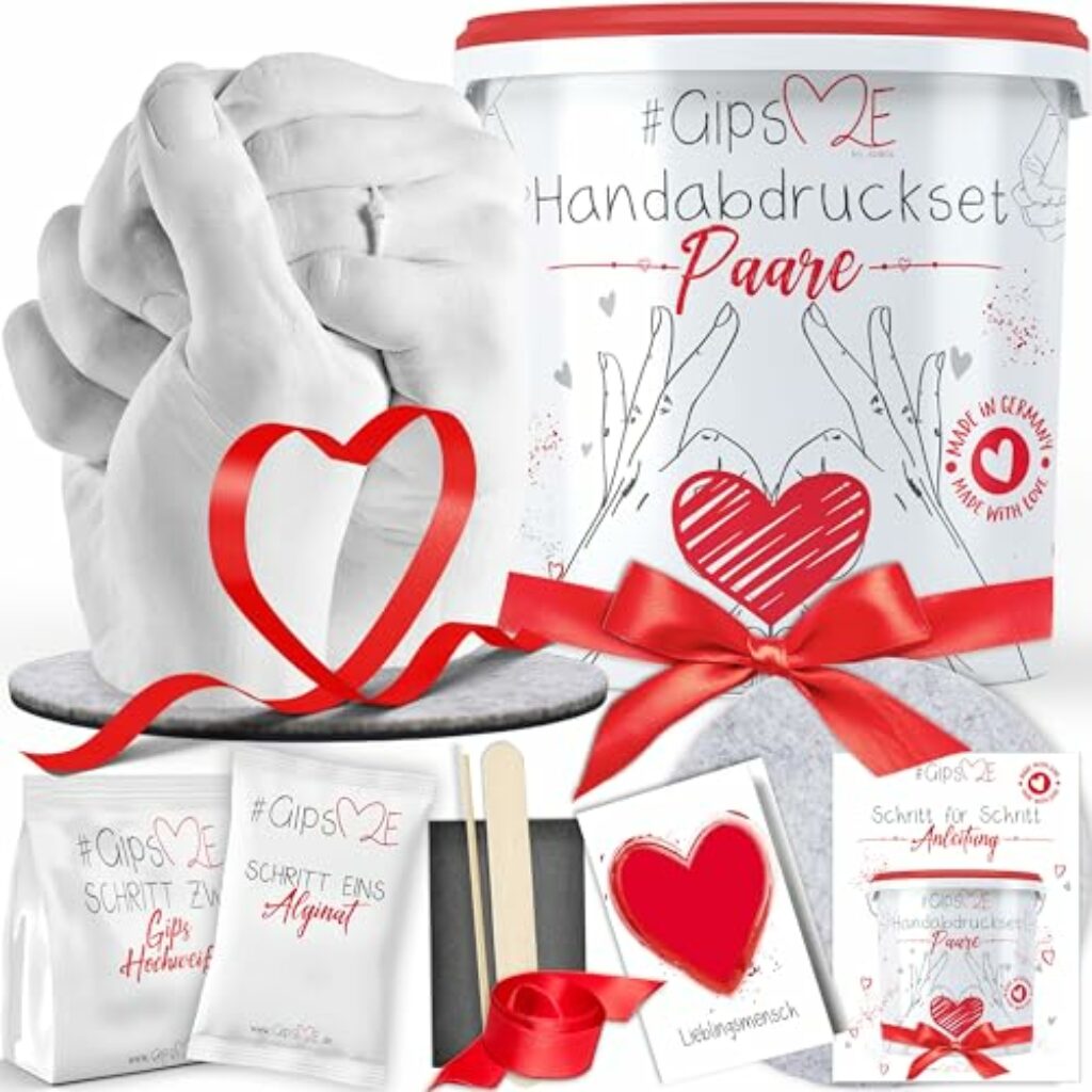 GipsME – Valentinstag - 3D Handabdruck Set für Paare – Gipsabdruck Hände - Partner und Pärchen Geschenke für Frauen und Männer als Hochzeitstag, Jahrestag Geschenk für Sie und Ihn