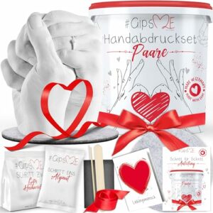 GipsME – Valentinstag - 3D Handabdruck Set für Paare – Gipsabdruck Hände - Partner und Pärchen Geschenke für Frauen und Männer als Hochzeitstag, Jahrestag Geschenk für Sie und Ihn
