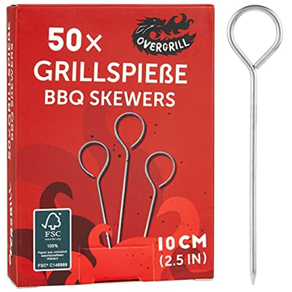 Grillspieße Edelstahl: 50x Premium Edelstahl Grillspieß kurz 10cm – Grill Zubehör für BBQ und Schaschlik – Edelstahl Spieße – Vielseitige Metallspieße Grill – Edelstahl Grill Spieß von OVERGRILL