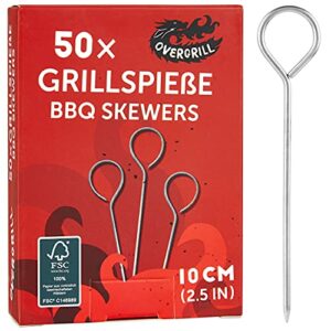 Grillspieße Edelstahl: 50x Premium Edelstahl Grillspieß kurz 10cm – Grill Zubehör für BBQ und Schaschlik – Edelstahl Spieße – Vielseitige Metallspieße Grill – Edelstahl Grill Spieß von OVERGRILL