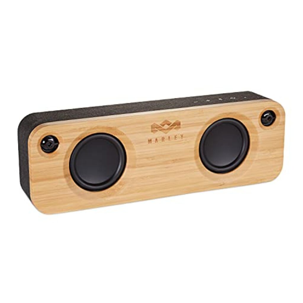 House of Marley Get Together, Bluetooth-Lautsprecher aus nachhaltigem Bambus, tragbare kabellose Box mit integrierter Powerbank, Aux-In & Mikrofon, 8 Stunden Musikgenuss mit einer Ladung - Schwarz