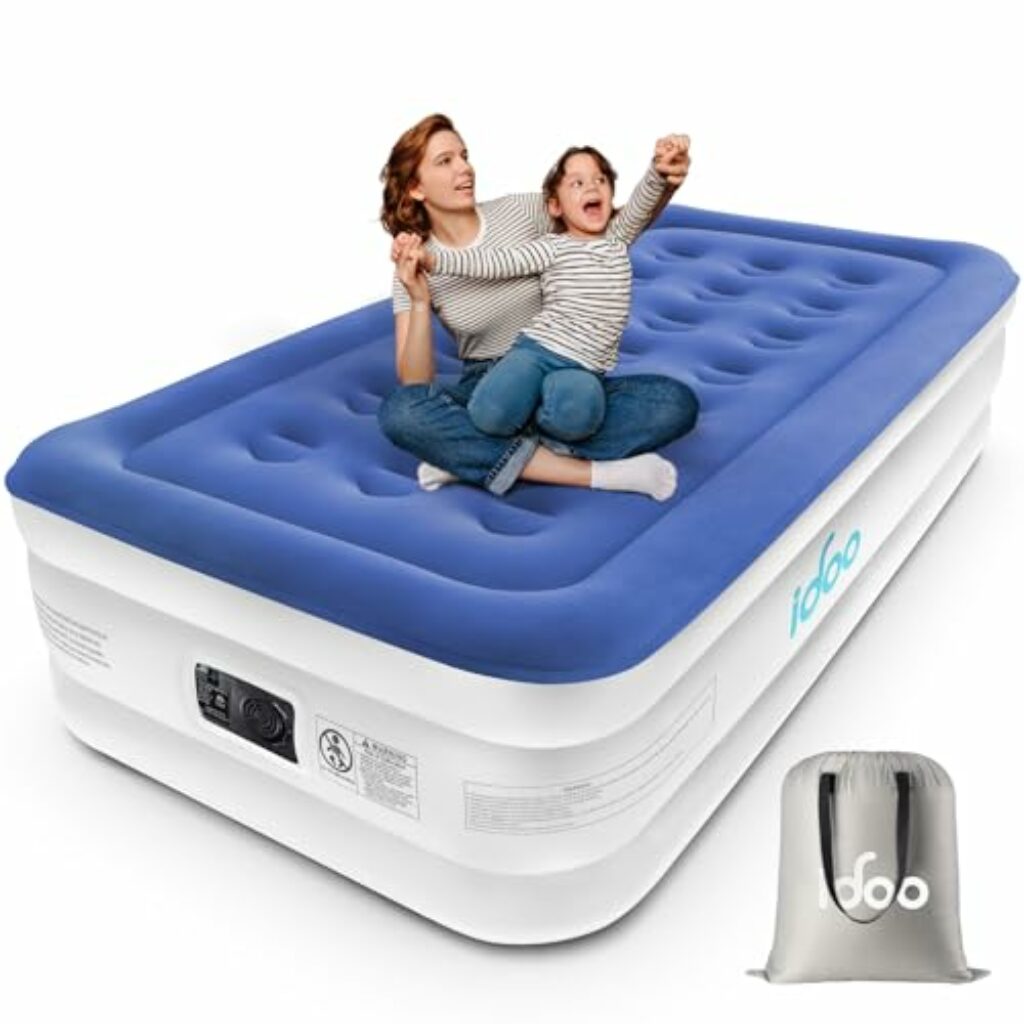 iDOO Einzel Luftmatratze, Luftbett mit Integrierter Luftpumpe, Schnelles Aufblasen und Luftablassen Gästebett, Aufblasbare Matratze für Campingausflüge, Familienurlaube 190x100x46 cm, Blau