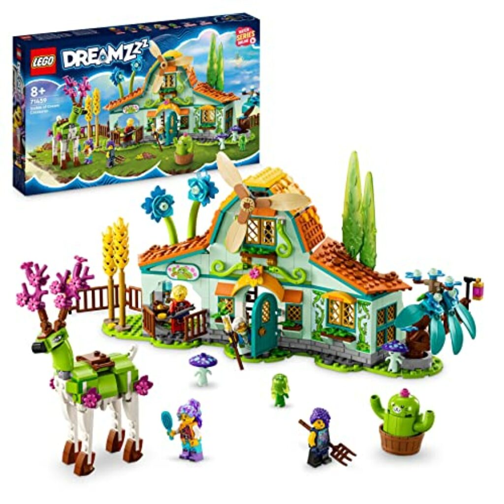 LEGO 71459 DREAMZzz Stall der Traumwesen, Fantasy-Bauernhof-Spielzeug mit Hirschfigur, die auf 2 Arten gebaut Werden kann und 4 TV-Show-Minifiguren, Set mit Fabelwesen für Kinder, Mädchen und Jungen