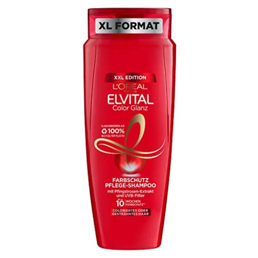 L'Oréal Paris Elvital Farbschutz Shampoo für coloriertes, getöntes oder gesträhntes Haar, Mit Pfingstrosen Extrakt und UVA-/UVB- Filter, Color Glanz Pflegeshampoo, 1 x 700ml