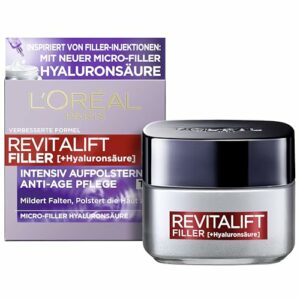L'Oréal Paris Hyaluron Tagescreme, Anti-Aging Gesichtspflege mit Micro-Filler Hyaluronsäure für Feuchtigkeit und Anti Falten Effekt, Revitalift Filler,1 x 50 ml
