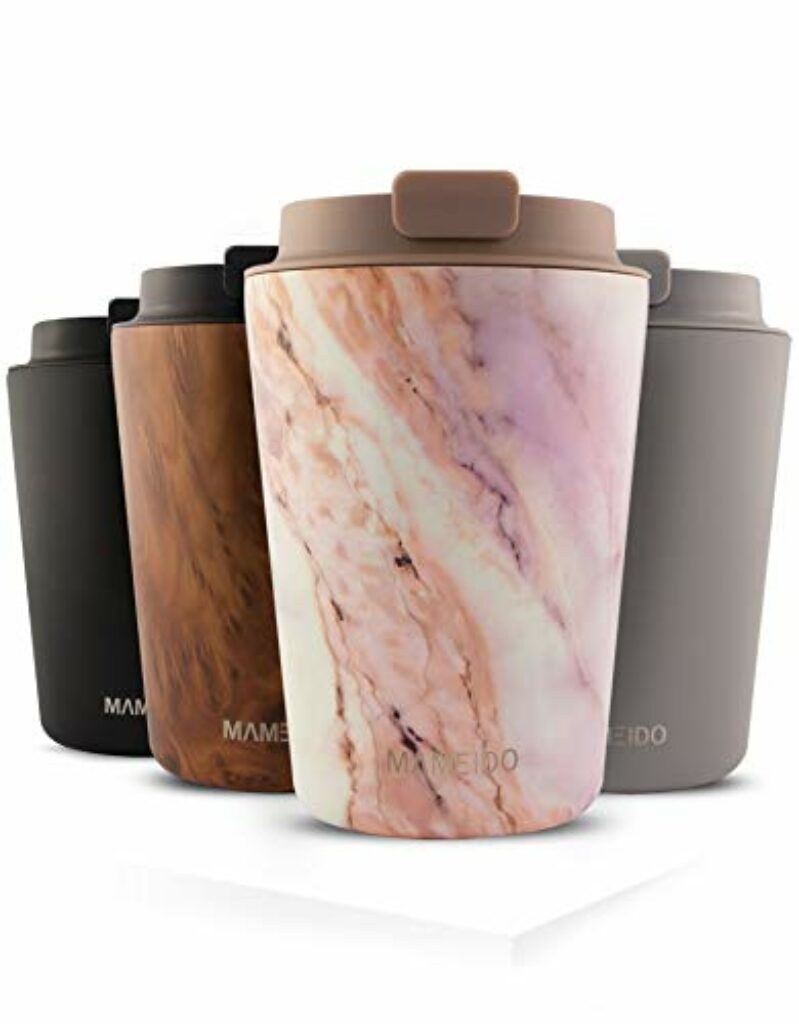 MAMEIDO Thermobecher 350ml, 470ml & 700ml - dichter Kaffeebecher to go aus Edelstahl doppelwandig isoliert, auslaufsicher - Coffee to go Becher warmhaltend (Pearl Marble, 0,35l)
